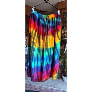 Size XL/XXL women's vintage tyedye long maxi skirt rayon bright colors